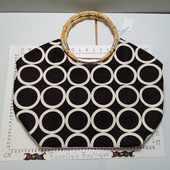 Bag Lady muddied black and white beach style tote either bamboo handles - Picture 1 of 5